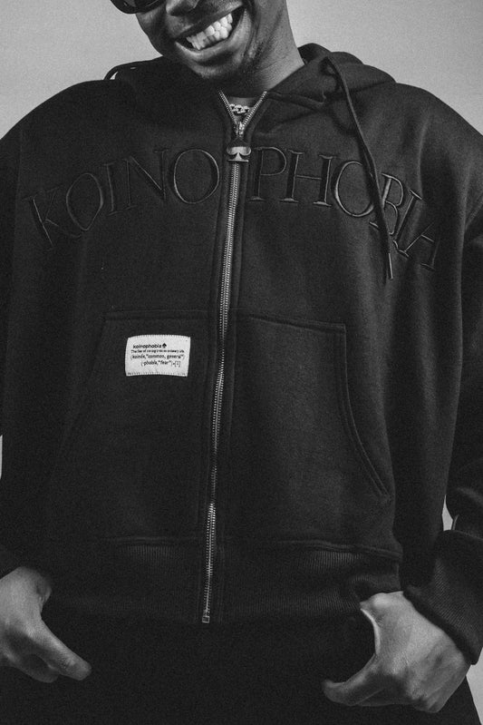 'KOINOPHOBIA' ZIP-UP HOODIE